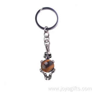 Stainless Steel Skull Pendant Tiger Eye Beads